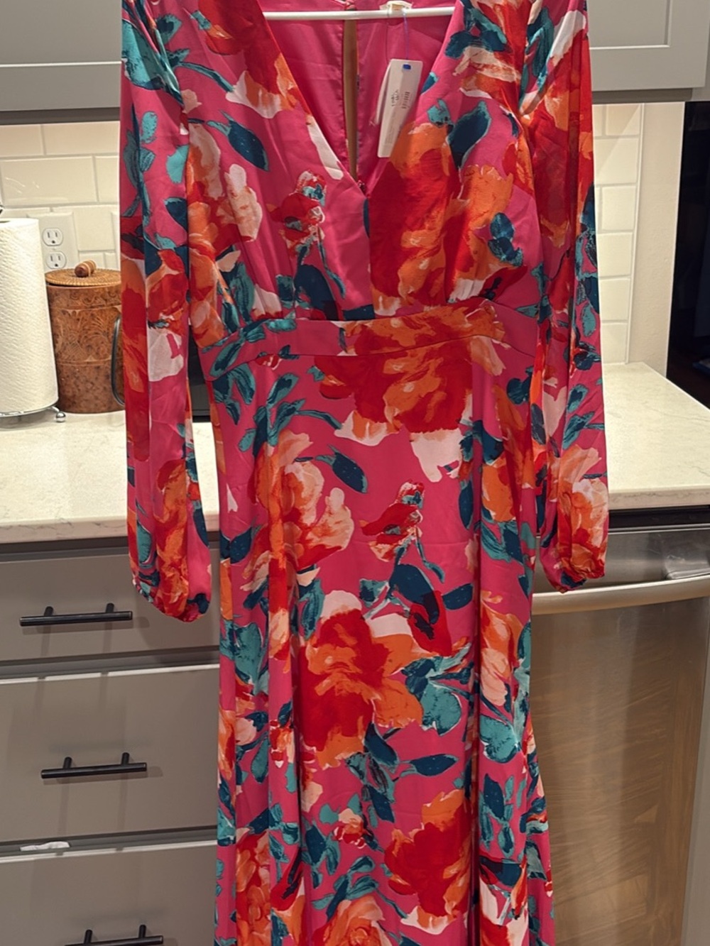 En Creme Pink Multi Floral Long-Sleeve Maxi Dress